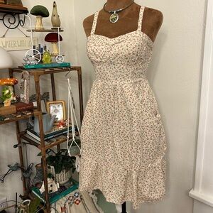 Cottagecore Cream Floral Mini Dress w Ruffle Hem & Pockets by Mossimo Supply Co.